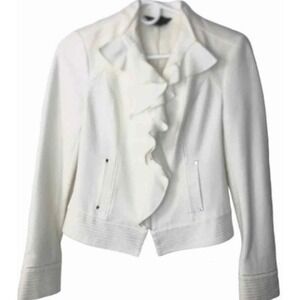 White House Black Market‎ Ruffle Front Blazer Jacket White Size 0